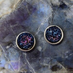 Druzy Geode Stud Earrings Iridescent Sparkle Statement Bohemian Jewelry Gift